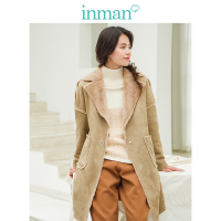 茵曼冬装新款H型毛绒保暖宽松帅气中长款外套女