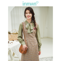 茵曼冬装新款复古格纹收腰修身无袖连衣裙女