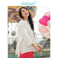 茵曼春新款一字领净色七分长袖套头针织衫女