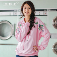 茵曼春新款套头连帽绣花长袖清新百搭卫衣女学生套头上衣