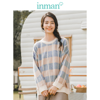 茵曼春装新款圆领条纹文艺小清新宽松套头毛衣女