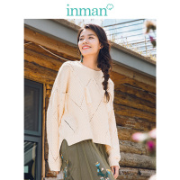 茵曼秋冬新款韩版文艺圆领镂空流苏提花慵懒风套头毛衣女