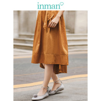 茵曼春新款蝴蝶结不规则文艺半身裙女不对称中长款a型裙子