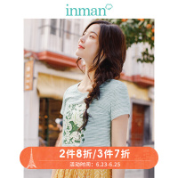 茵曼2019春装新款圆领条纹印花百搭短袖T恤女