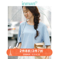 茵曼2019夏装新款圆领字母绣花宽松简约百搭短袖T恤女