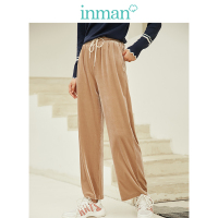 茵曼裤2018秋装新款抽绳松紧腰高腰舒适丝绒休闲裤宽松阔腿长裤女