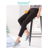 茵曼2018秋装新款简约净色压线装饰百搭小脚裤休闲裤