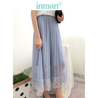 茵曼2019夏装新款松紧腰灰色波点蕾丝纱气质女神韩范半身裙女