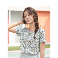 茵曼2019夏装新款船领短袖小清新碎花文艺修身显瘦百搭碎花T恤女