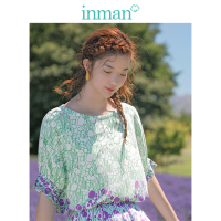 茵曼2019夏装新款粘纤船领蝙蝠袖宽松文艺时尚印花休闲衬衫上衣女