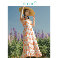 茵曼2019夏装新款桑蚕丝棉喇叭袖收腰A摆荷叶边花朵印花连衣裙女