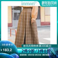 茵曼2019秋季新款复古格子裤子女英伦风文艺高腰阔腿裤女九分垂感