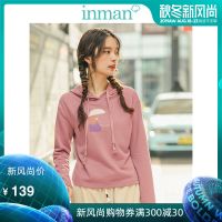 茵曼2019秋装新款小清新连帽套头文艺印花宽松长袖短款卫衣上衣女