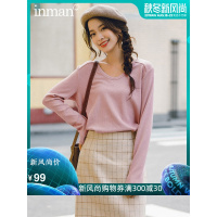 茵曼2019秋装新款休闲纯色长袖百搭简约文艺宽松打底T恤上衣女