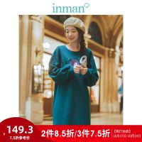 茵曼卫衣女2019秋装新款灯笼袖中长款可爱卡通印花宽松绿色上衣