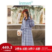 茵曼2019秋装新款复古格纹毛呢外套女中长款时尚呢大衣中性70年代