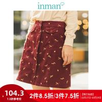 茵曼半身裙2019秋装新款纯棉复古灯芯绒印花A字百搭文艺短裙女