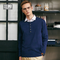 三枪秋冬新品纯色男保暖上装竹节半襟长袖男衫打底衫 23027A0