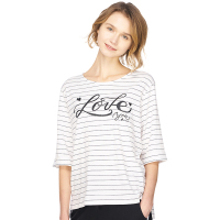 三枪T恤女2018春夏新品条纹爽滑密棉圆领棉质中袖女士汗衫23056A0