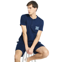 三枪睡衣男2018春夏新品纯棉半襟居家短袖短裤全棉男士家居套装81299D0