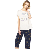 三枪睡衣女2018春夏新品纯棉纽约设计连袖宽松全棉女士家居套装81319D0