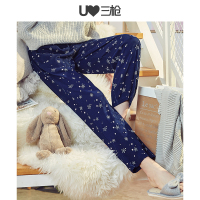 三枪家居裤女纯棉秋冬新品宽松起居睡裤休闲印花全棉女士居家长裤60850B9