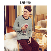 三枪纯棉家居服男秋冬新品意大利设计睡衣印花全棉男士居家套装81395D0