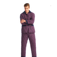 三枪 秋冬季加厚绒布翻领全开襟长袖长裤男女情侣家居服睡衣套装81273D9/81308D9
