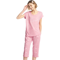 三枪家居服套装女2019年春夏新品花灰水柔棉圆领短袖中裤女士睡衣81572D0