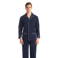 三枪 磨毛弹力棉翻领开襟棉质保暖男士家居服套装 81373D0