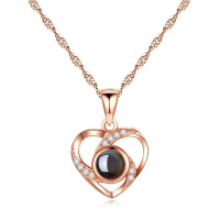 帛兰梓韵 S925银项链时尚百搭桃心吊坠女款纯银投影我爱你桃心挂件生日礼物送朋友