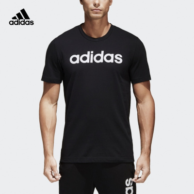 adidas阿迪达斯 运动型格 男子 短袖T恤黑BR4066