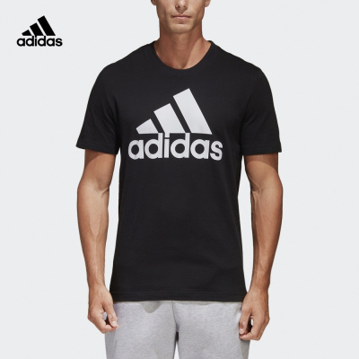 adidas阿迪达斯 运动型格 男子短袖T恤黑CD4864