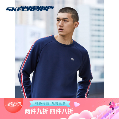 Skechers斯凯奇情侣装针织卫衣以团之名同款套头衫SMAMS19E030 深蓝色