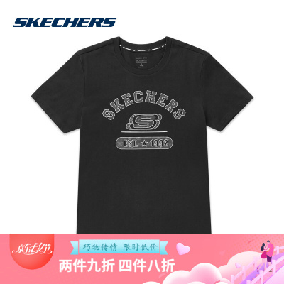 Skechers斯凯奇男子新款圆领短袖T恤衫字母印花上衣 SMLC219M010