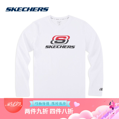 Skechers斯凯奇男子针织长袖T恤衫字母印花圆领上衣 SDAMS19B082