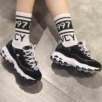 斯凯奇女鞋 2019冬季新款亮片熊猫鞋厚底增高休闲运动鞋11916-BKW