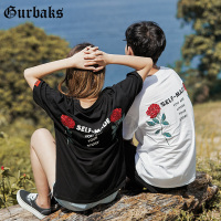 Gurbaks2018夏季短袖T恤男韩版圆领打底衫潮流玫瑰花刺绣半袖体恤GT2339