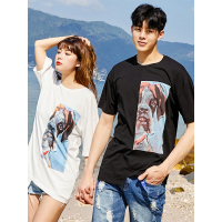 Gurbaks夏季新品潮流短袖T恤男不对称下摆狗年印花打底衫男GT2327