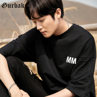 Gurbaks宽松短袖男韩版潮流体恤衫个性织带抽绳设计T恤男GT2380