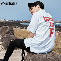 Gurbaks时尚字母印花短袖T恤男2018夏季新款宽松上衣舒适宽松男装