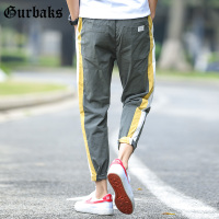Gurbaks男士休闲裤 舒适透气九分裤男撞色条纹运动风系带裤GX9641