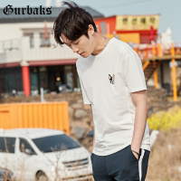 Gurbaks男士短袖T恤圆领打底衫男潮流法斗刺绣韩版体恤时尚夏装