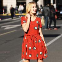 CAN001HO时尚新款V领印花连衣裙