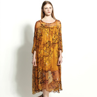 Cendile典雅印花真丝两件套连衣裙