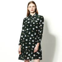 Cendile时尚气质印花真丝连衣裙