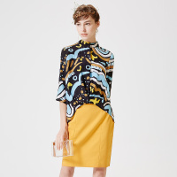 CME104HL个性抽象印花前短后长显瘦桑蚕丝上衣