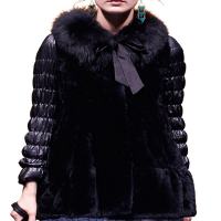 CDN005HE大方狐狸毛领绵羊皮袖中长款獭兔毛外套