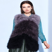 CMT002HH复古典雅无袖火鸡毛皮草外套