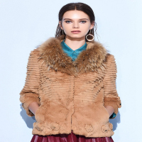 CXC014TS优雅貉子毛领兔毛皮草外套